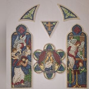 Mosaic Style Religious Wall Plaques Set Annunciation Nativity Agony Resin Art